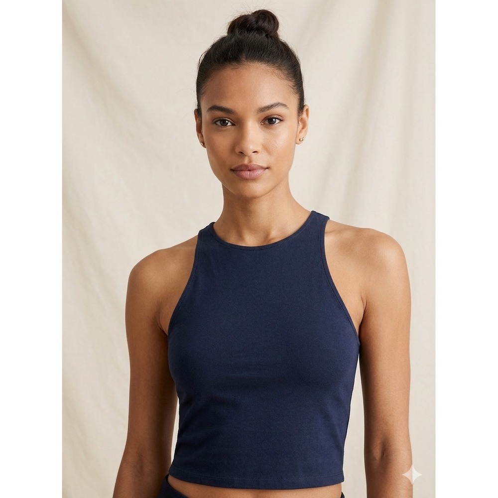 J.Crew Tank Top Women‎ XS Navy Re-Imagined High-Neck Crop BH968 Sleeveless